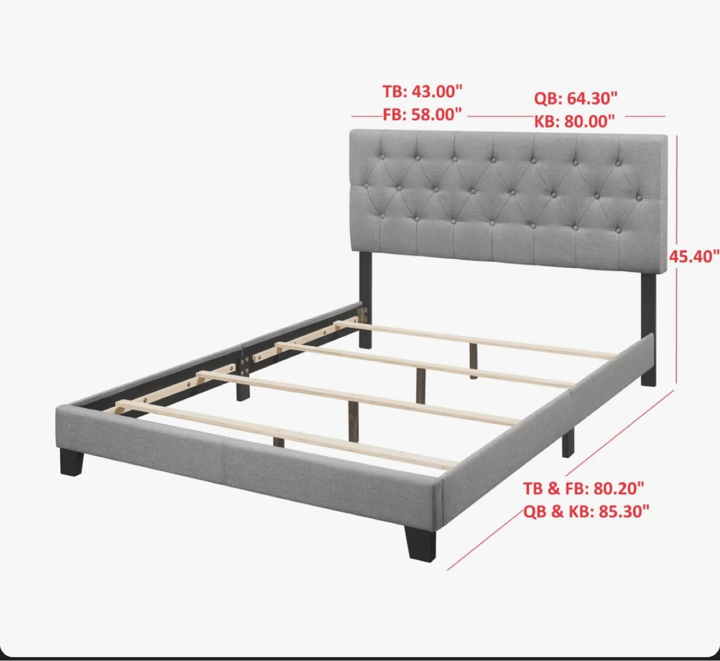 Grey Tufted Upholstered Bed Frame