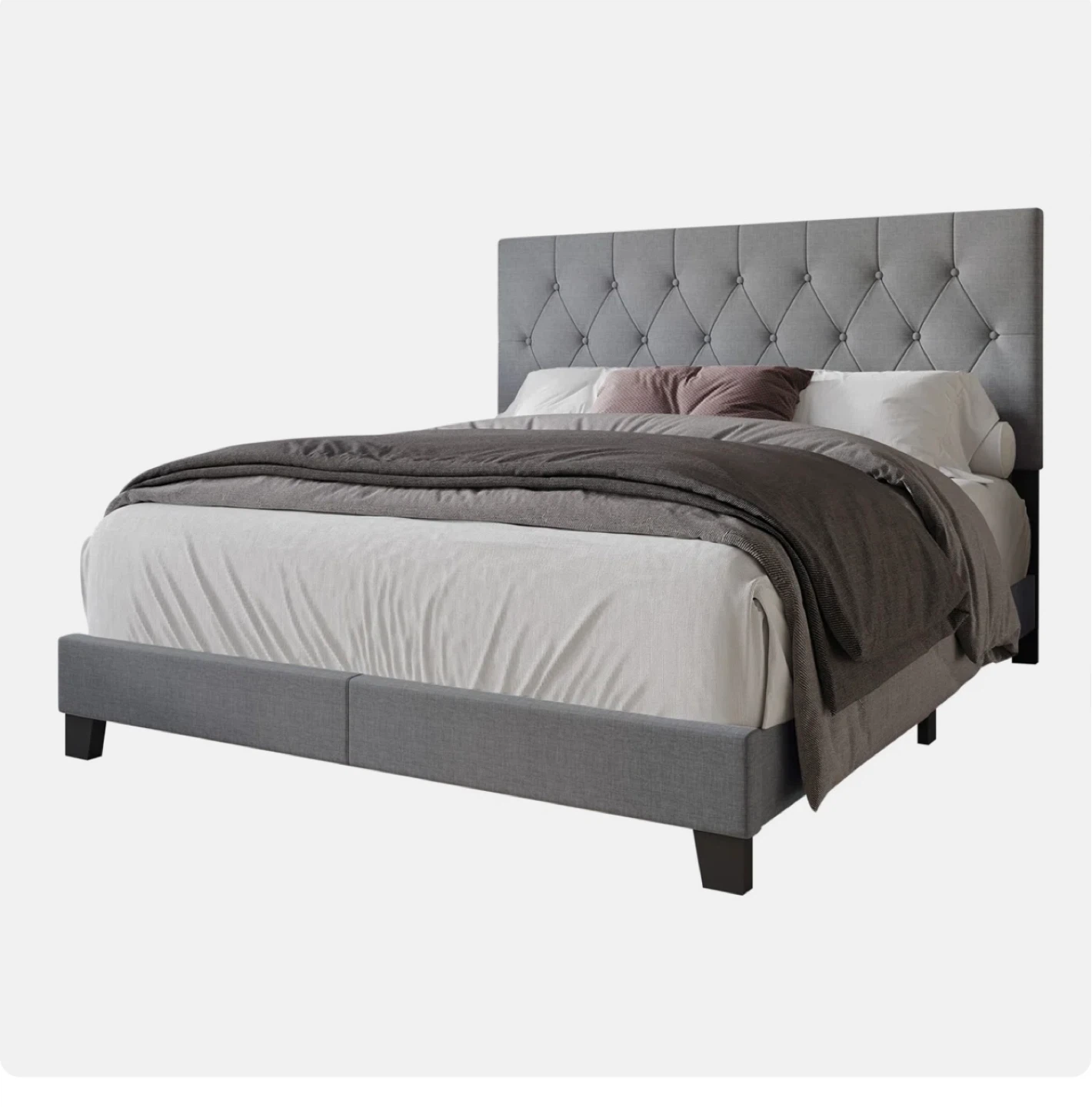 Grey Tufted Upholstered Bed Frame - photo 2