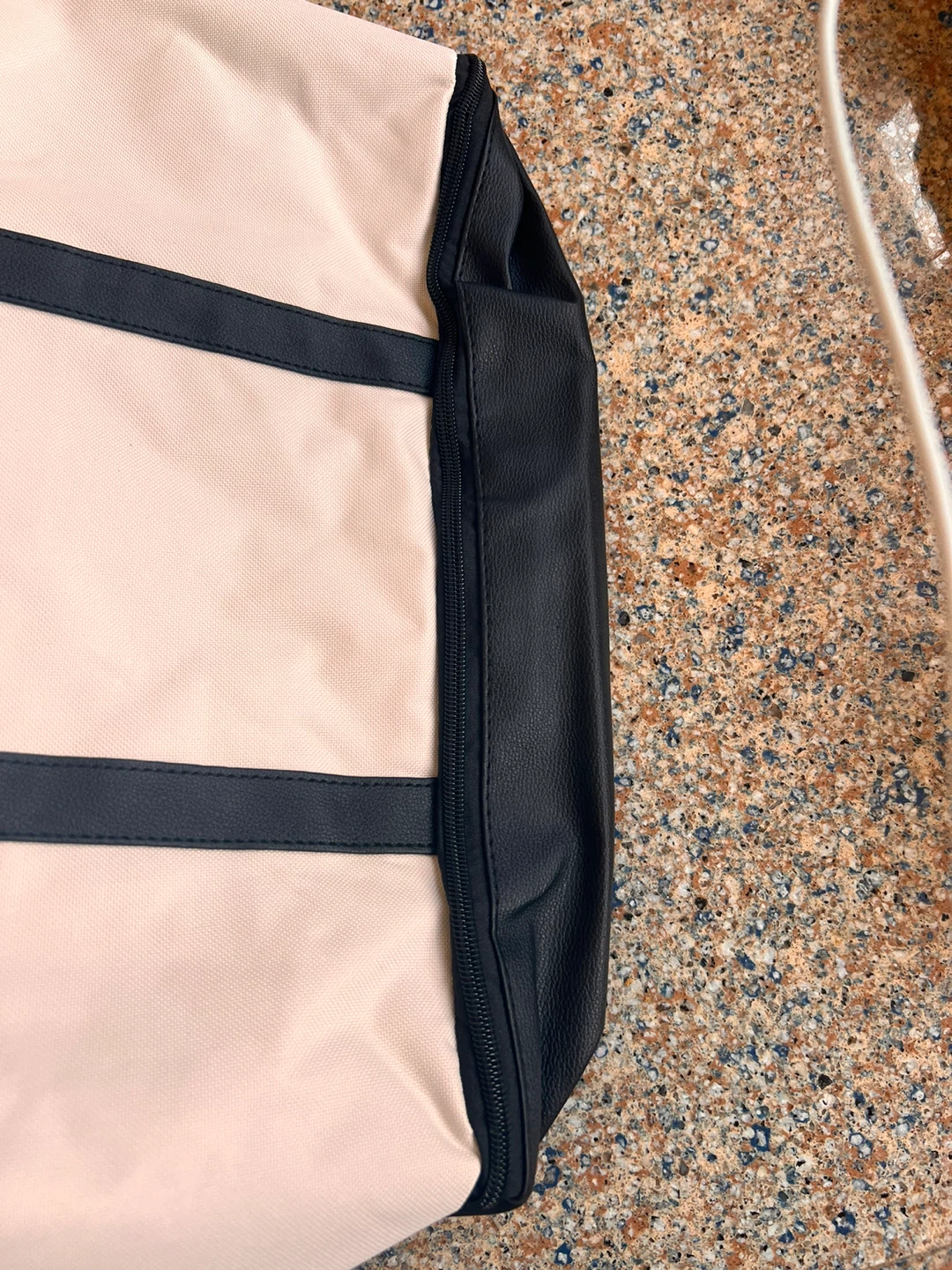 Cream and Black Canvas Tote Bag with Faux Leather Accents - photo 3