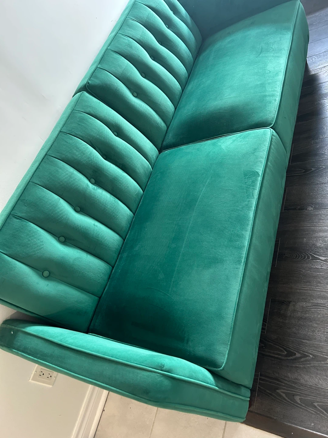 Emerald Green Tufted Velvet Sofa - photo 2