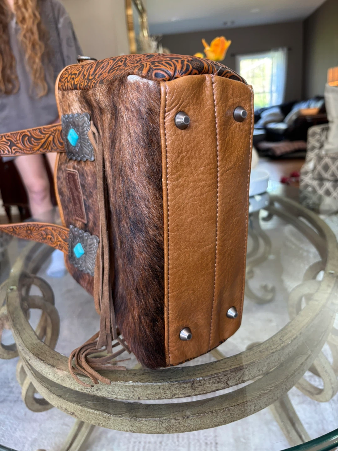 Wrangler Western Cowhide Tooled Tote Handbag - photo 5