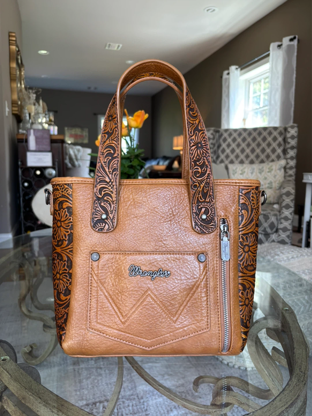 Wrangler Western Cowhide Tooled Tote Handbag - photo 2