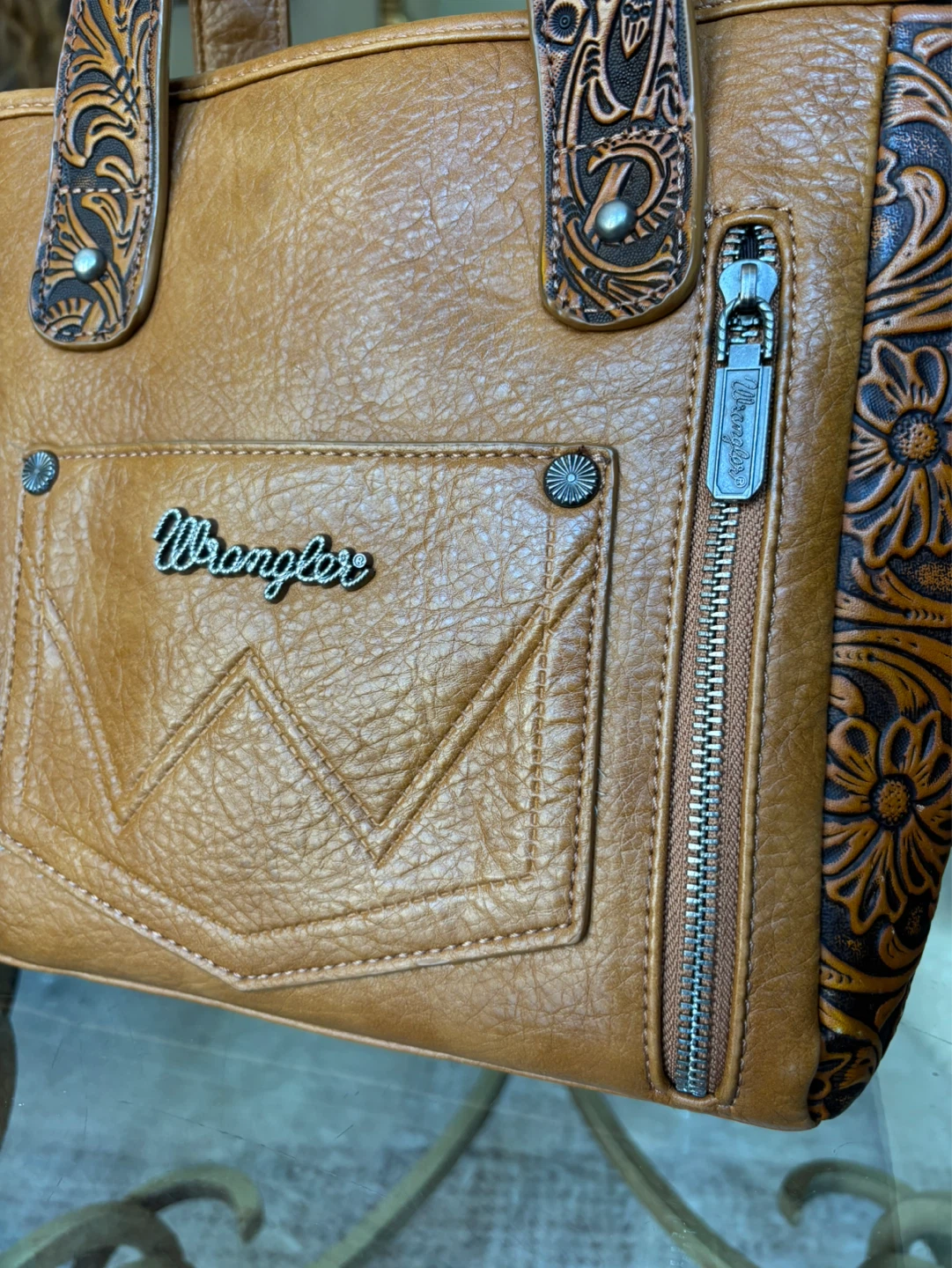 Wrangler Western Cowhide Tooled Tote Handbag - photo 3