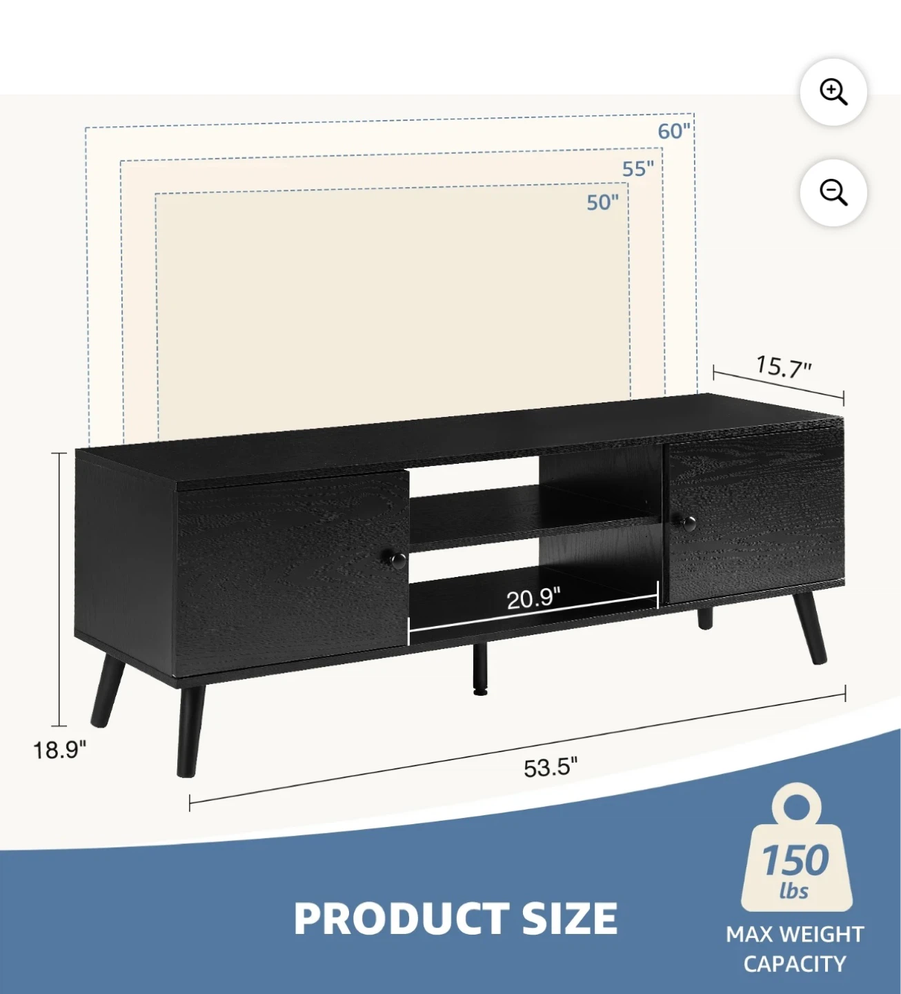 Black TV Stand Console - 53.5" Long - photo 3