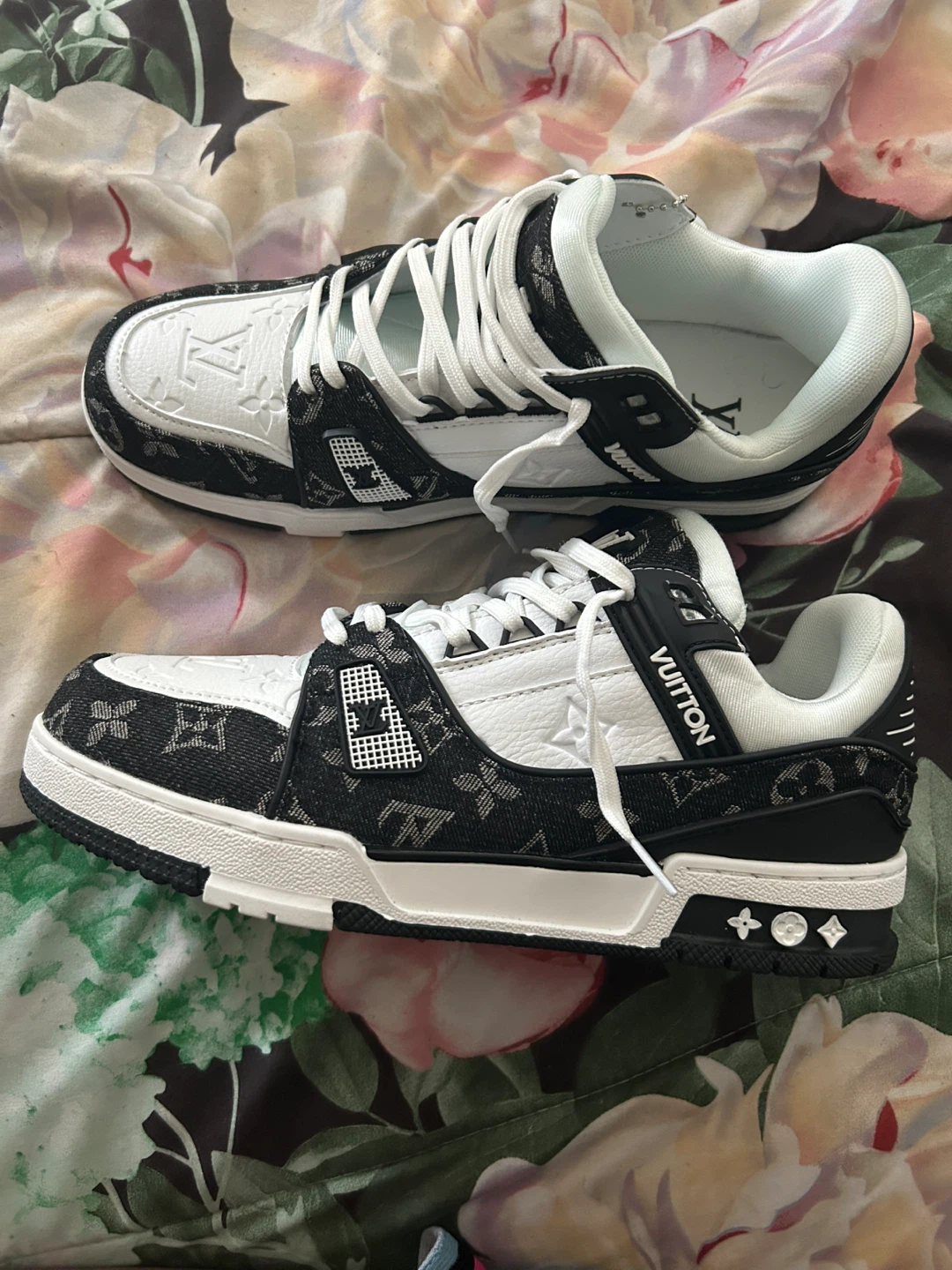 Louis Vuitton White & Black Monogram Sneakers