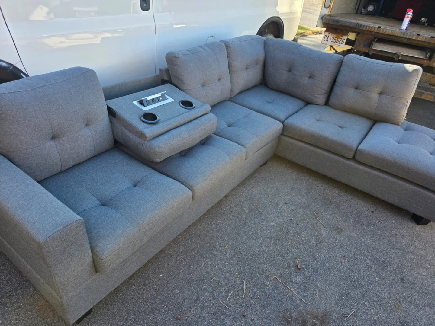 Grey Sectional Sofa with Cup Holder