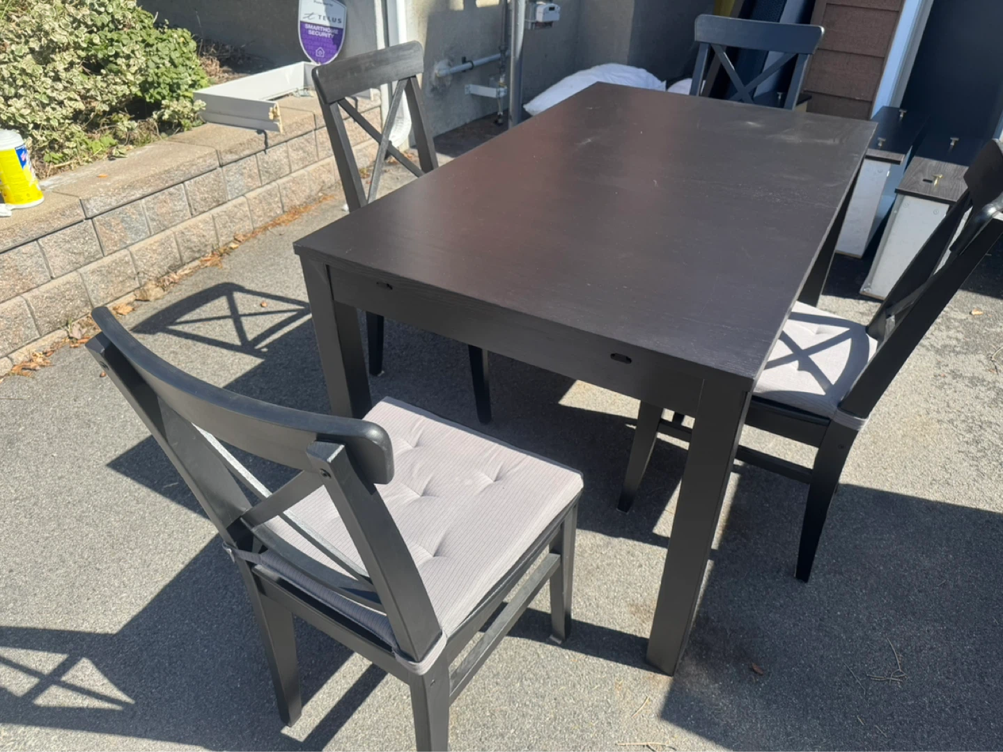 Ikea Black Dining Table and 4 Chairs with Grey Cushions - photo 3