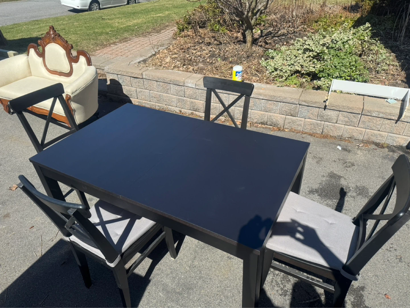 Ikea Black Dining Table and 4 Chairs with Grey Cushions - photo 2