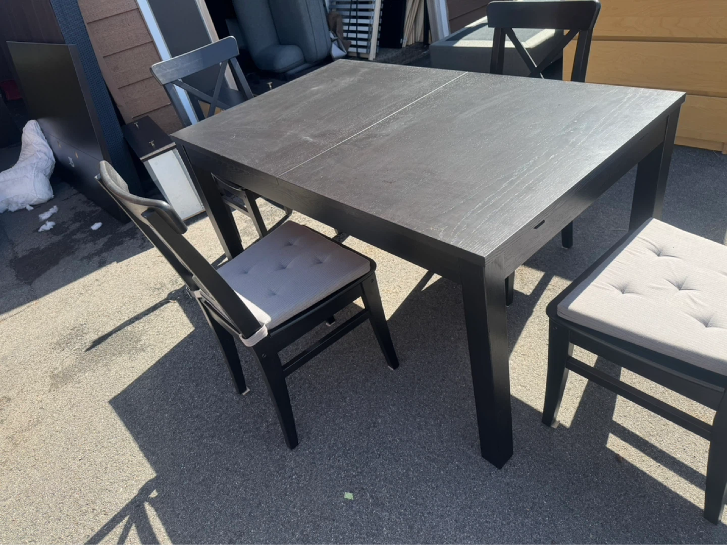 Ikea Black Dining Table and 4 Chairs with Grey Cushions - photo 4