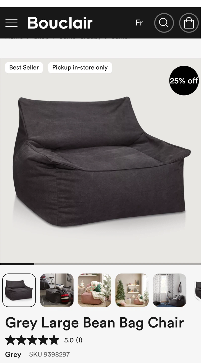Bouclair Grey Large Bean Bag Chair - photo 2