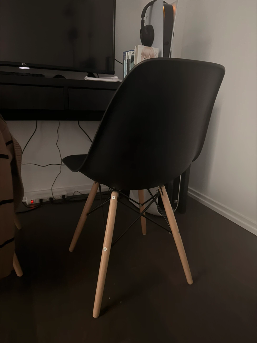Black Dining Chair with Wooden Legs,