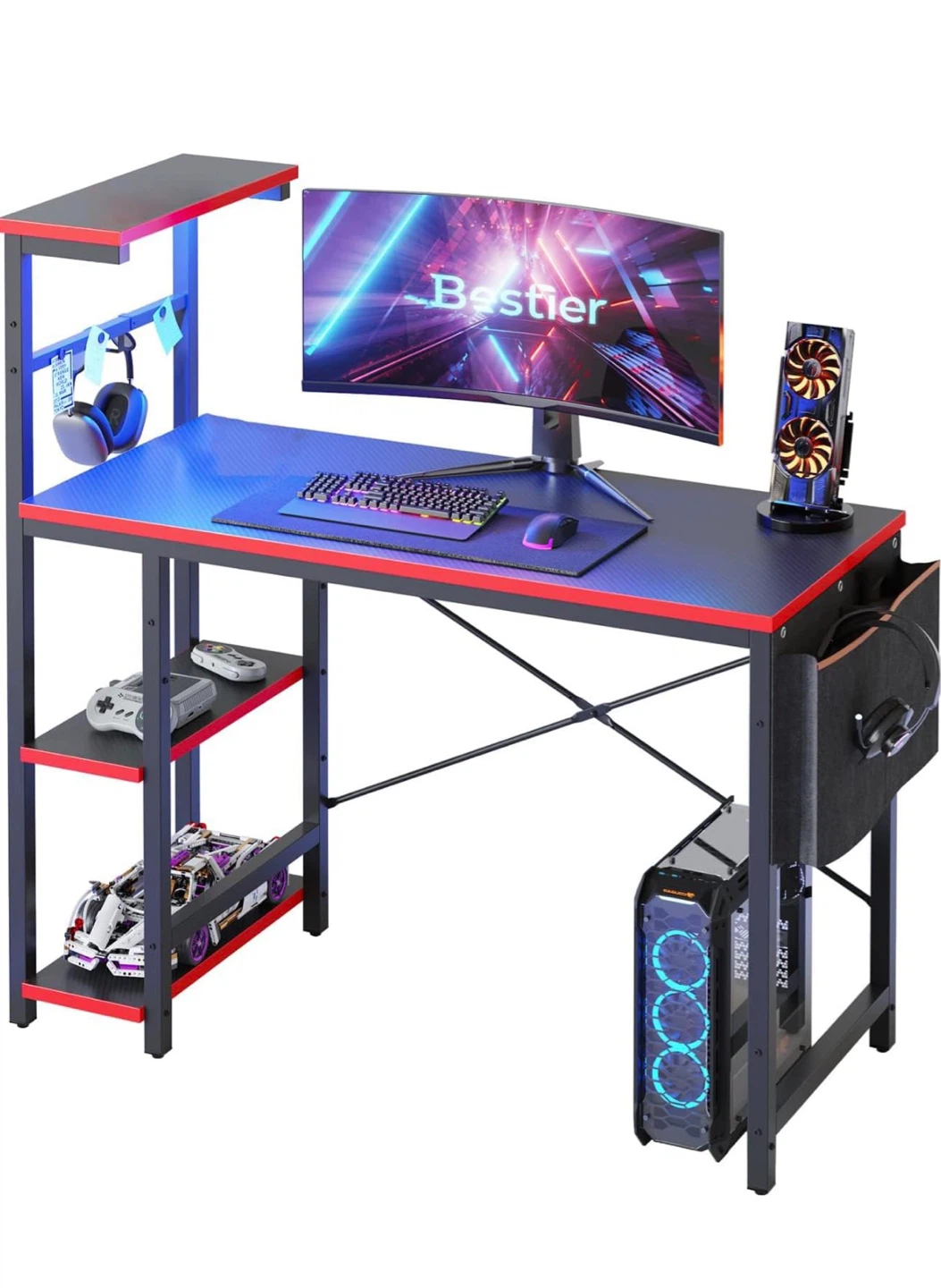 Bestier Gaming Desk with Shelves and Headphone Hook - photo 2
