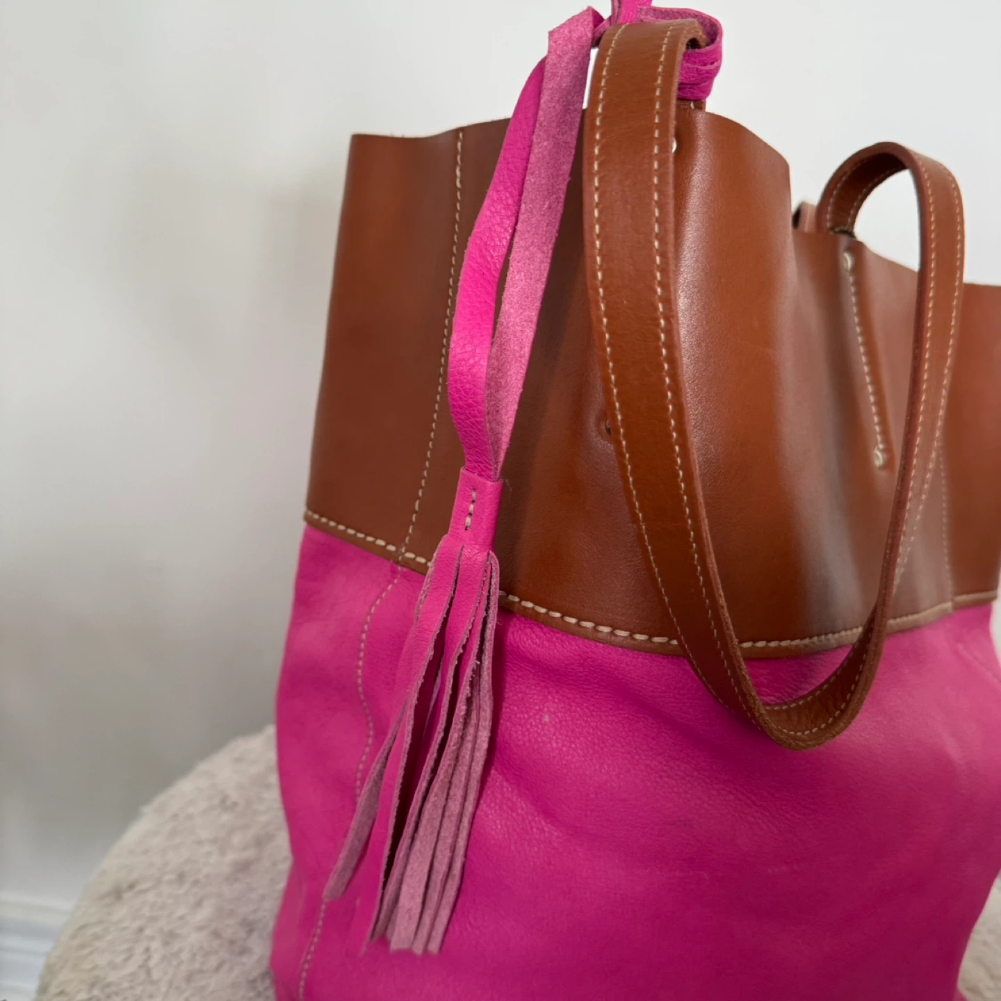 Roots Leather Tote Bag Pink & Tan - photo 4