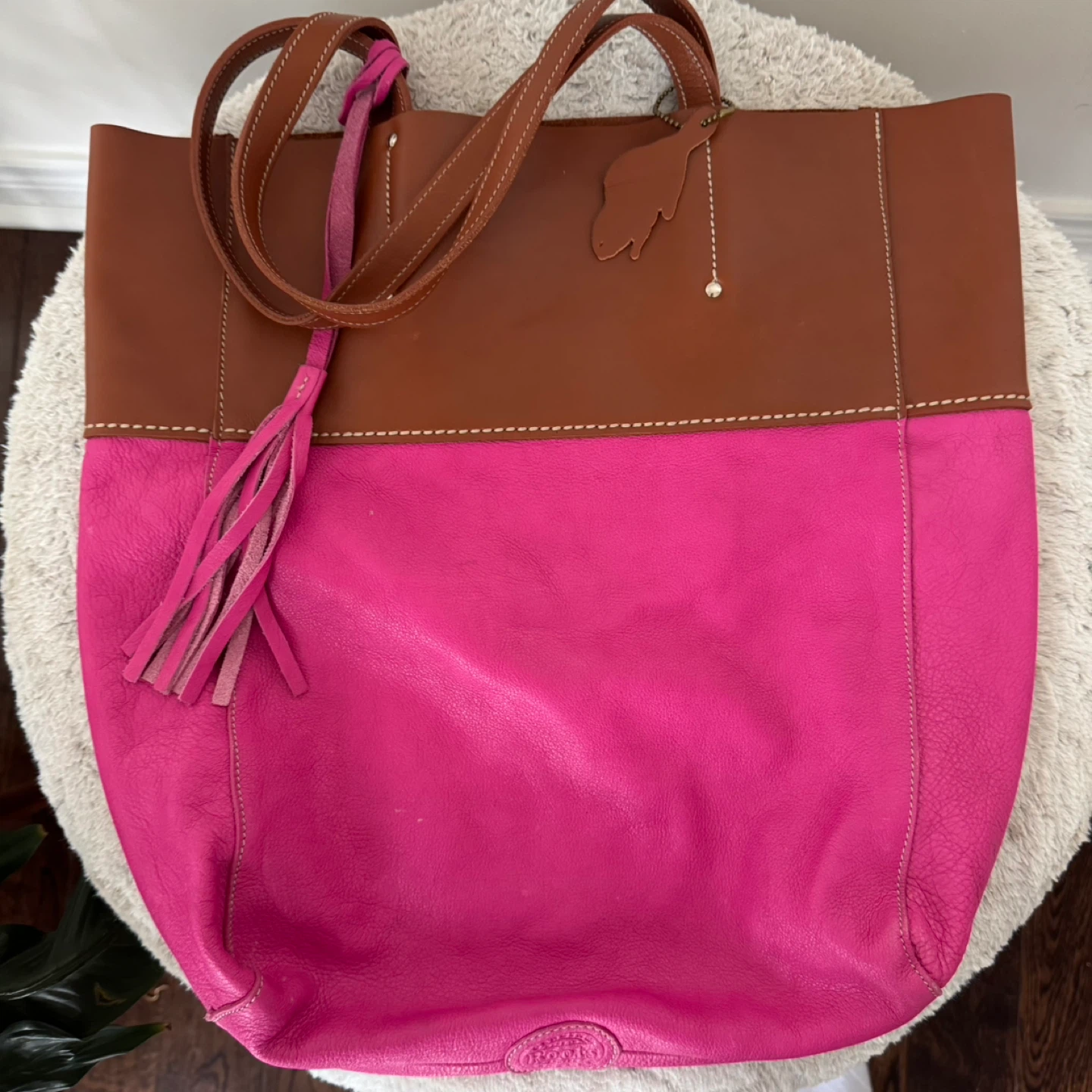 Roots Leather Tote Bag Pink & Tan - photo 2