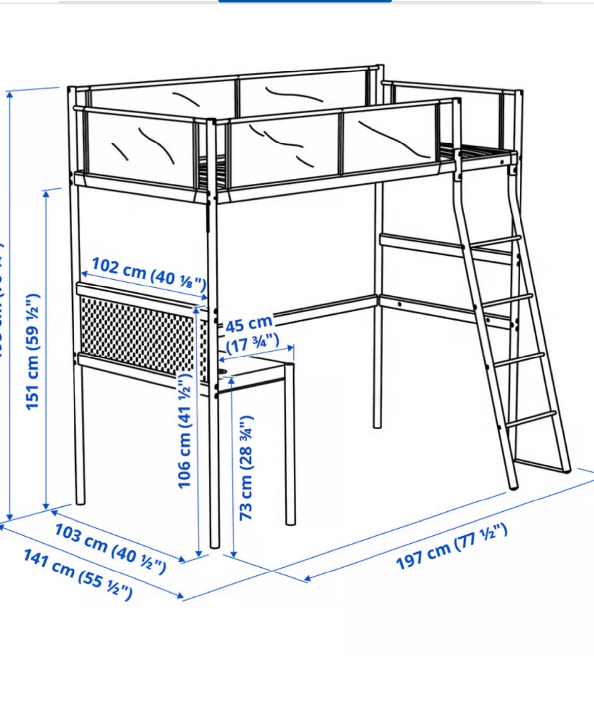 Loft bed frame with desk top, white/light gray. Twin - photo 2