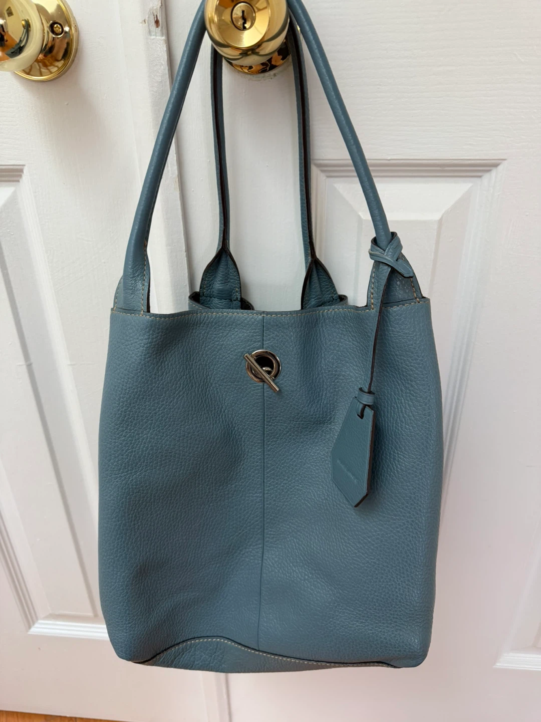 Rabeanco Blue Leather Tote Bag