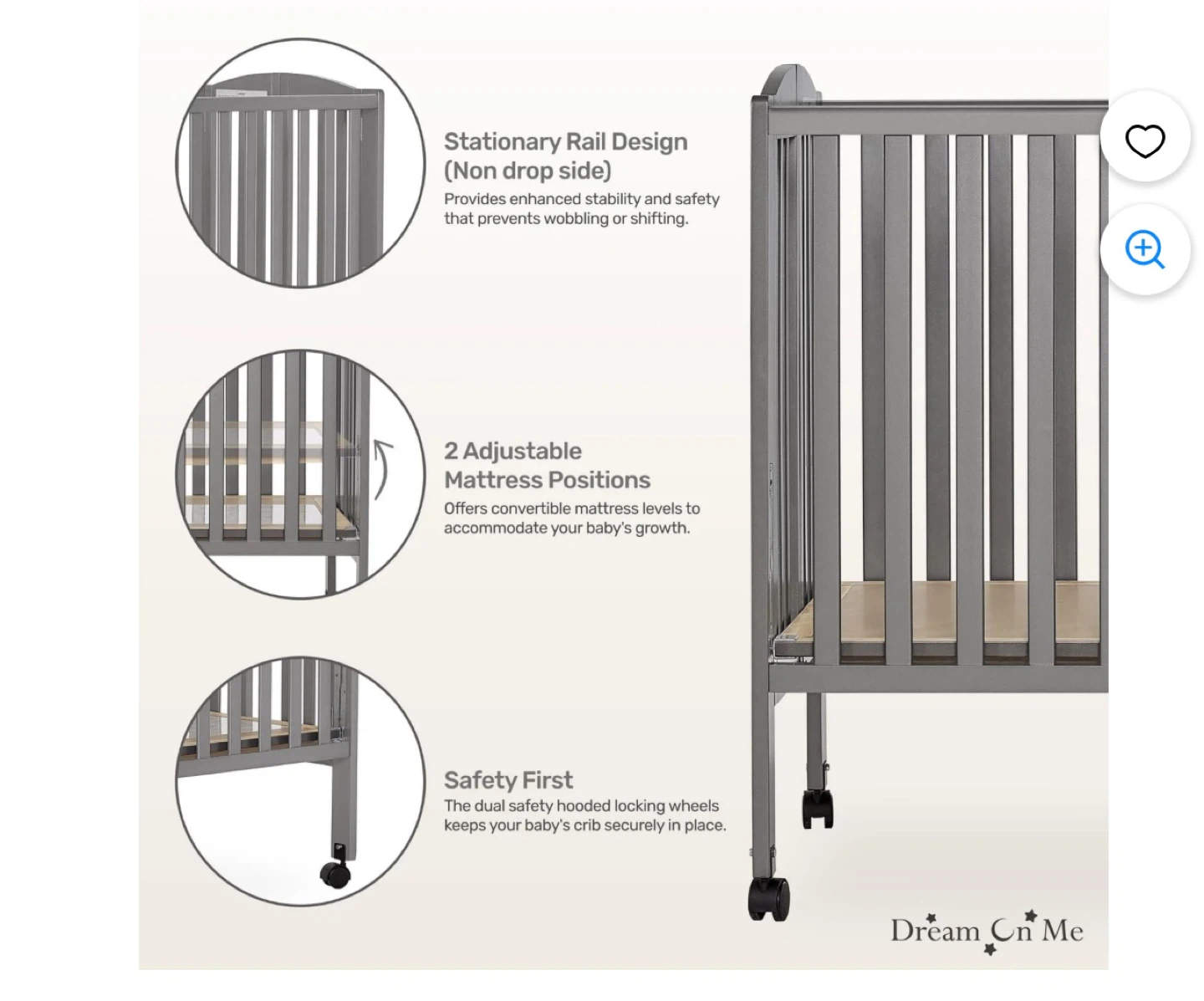 Dream On Me Portable Crib - Steel Grey - photo 3