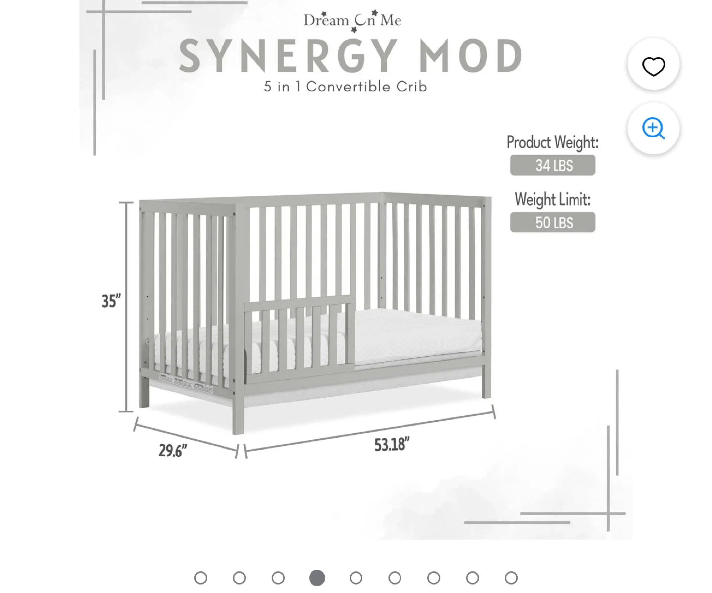 Dream On Me Synergy Mod 5-in-1 Convertible Crib - Cool Grey - photo 4