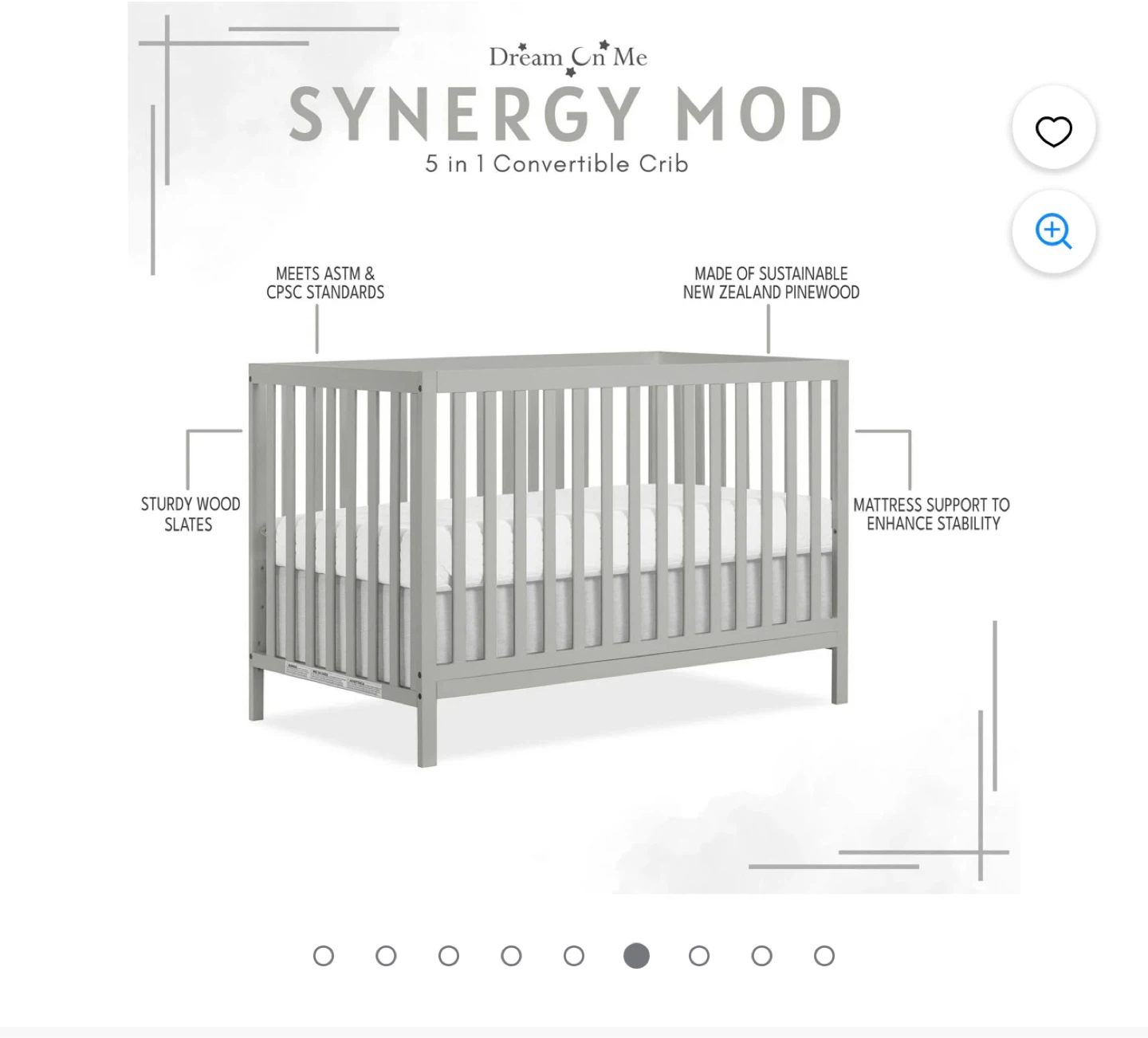 Dream On Me Synergy Mod 5-in-1 Convertible Crib - Cool Grey - photo 5