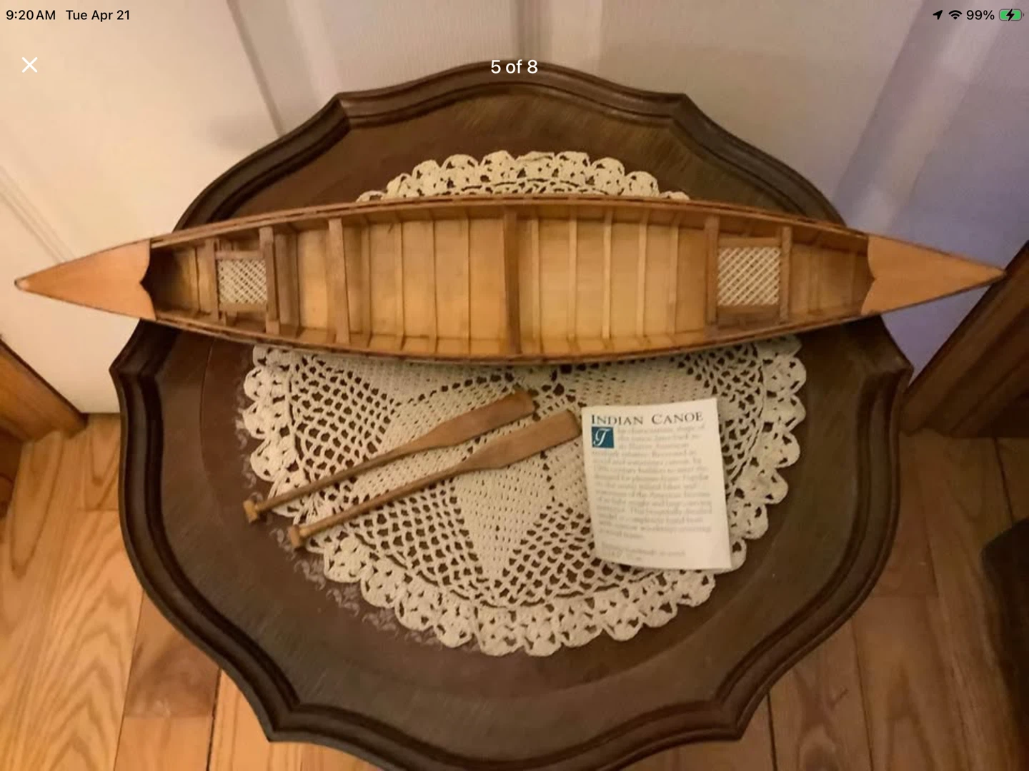 Hand Crafted Wood “Indian Canoe” w Two Cane Seats & Two Oars 🐞 - photo 5