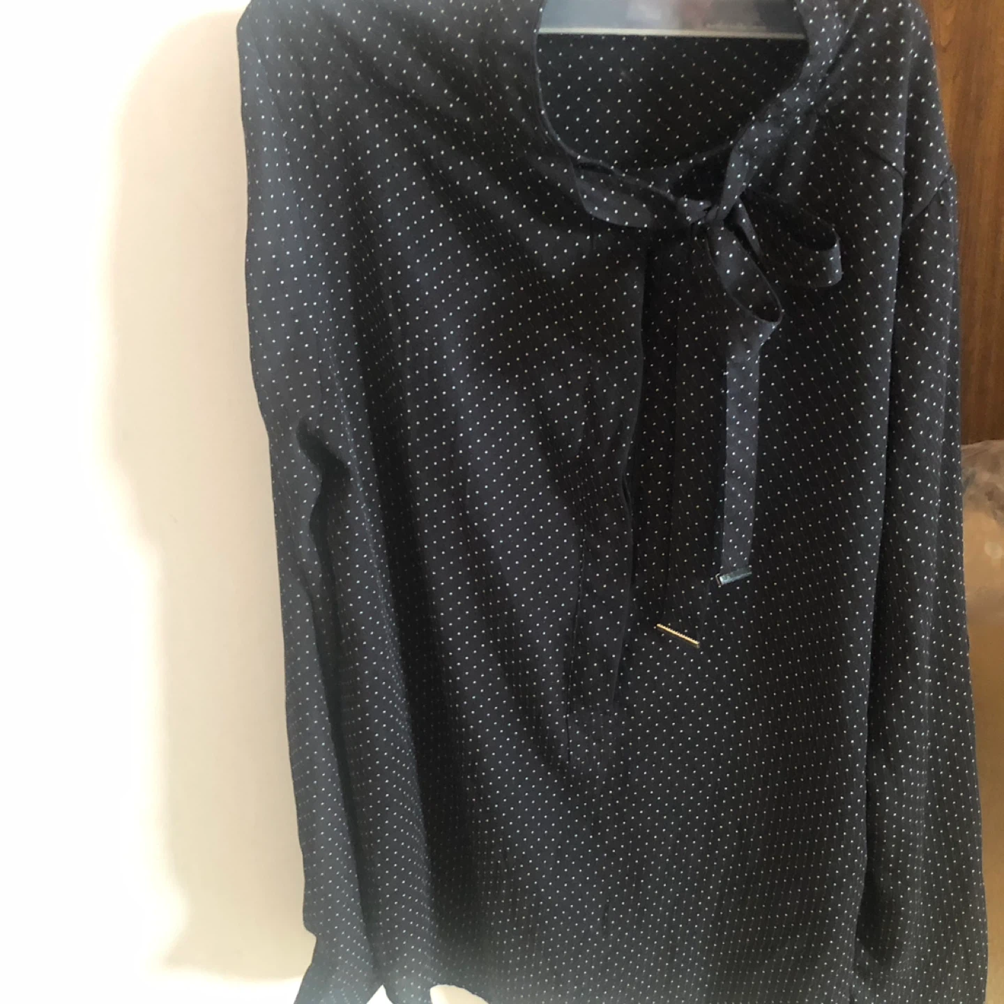 Suzy Shier Black & White Polka Dot Blouse - Medium