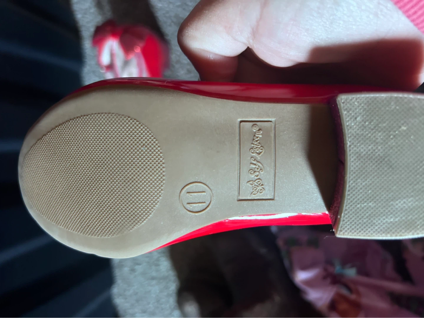 Red Patent Mary Jane Shoes with Glitter Bows - Size 11 - photo 3