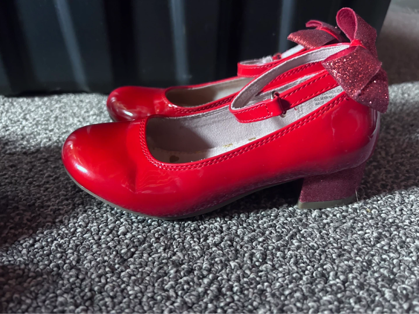 Red Patent Mary Jane Shoes with Glitter Bows - Size 11