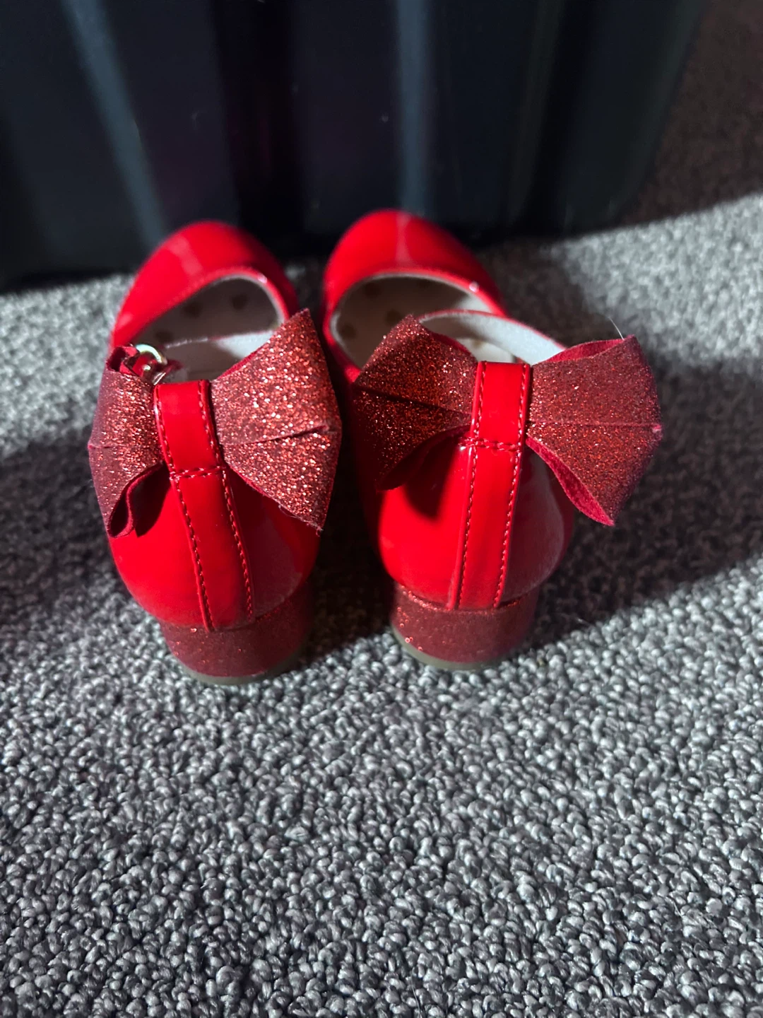 Red Patent Mary Jane Shoes with Glitter Bows - Size 11 - photo 2