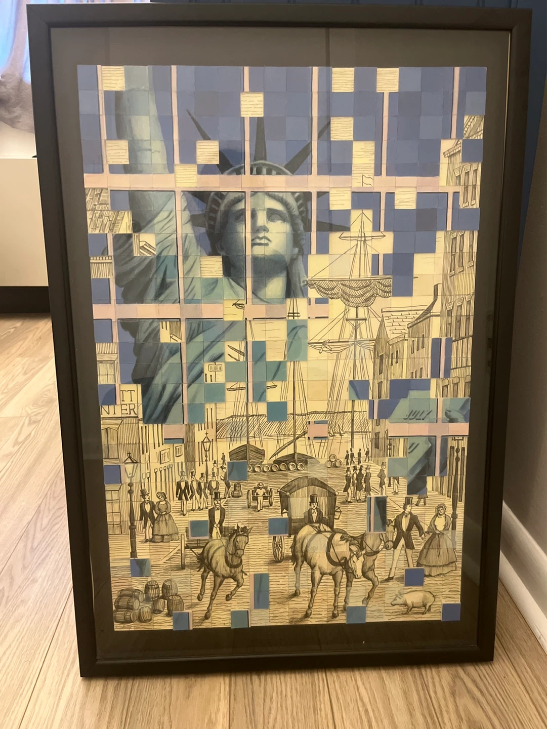 Framed Art Print of Statue of Liberty & Historic NYC
