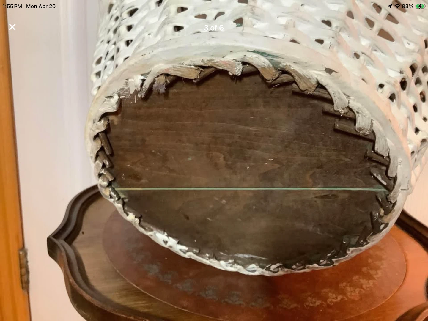 Ant/Victorian Lg Ptd Wicker Planter w Original Wd Bottom 🐞 - photo 3
