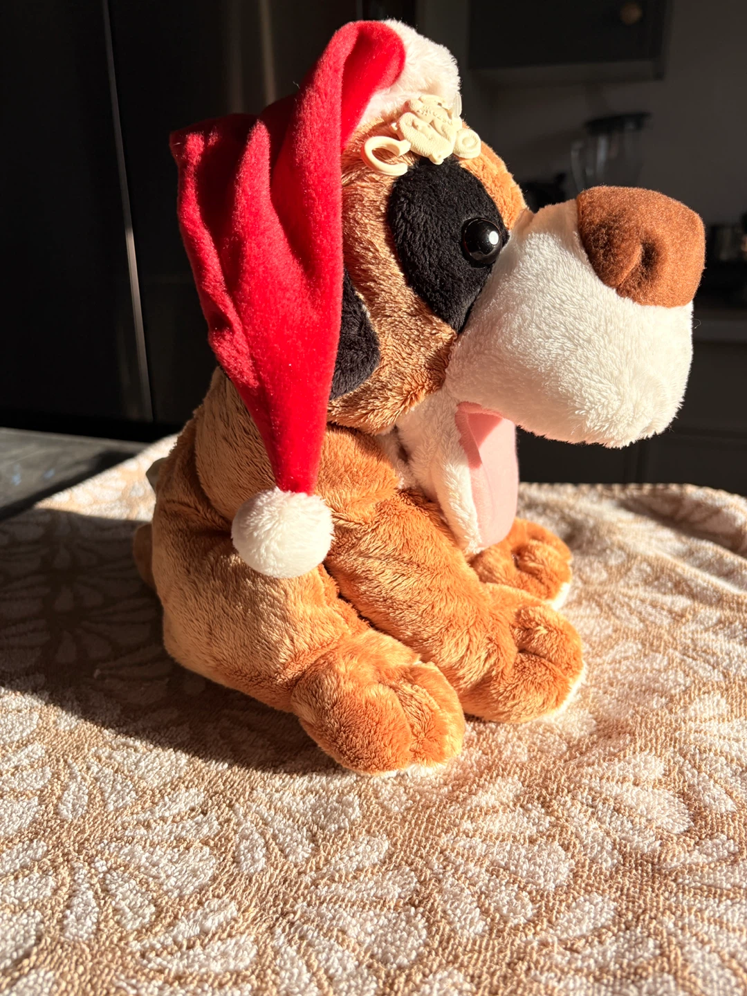 Plush Dog with Santa Hat