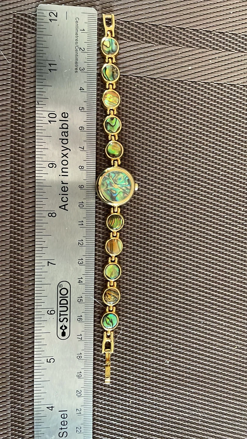 Vintage Gold-Tone Abalone Shell Bracelet Watch - photo 5