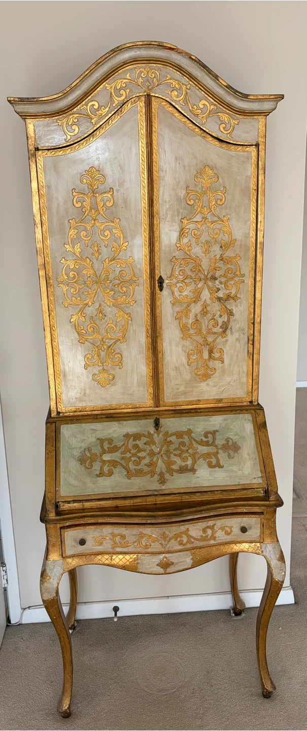 Venetian Inspired Secretary Desk with Ornate Gold Detailing
