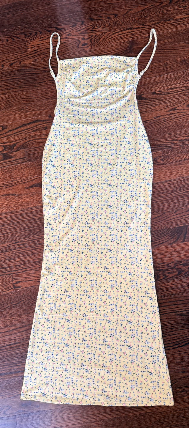 Yellow Floral Print Maxi Dress with Cutout Back - photo 2