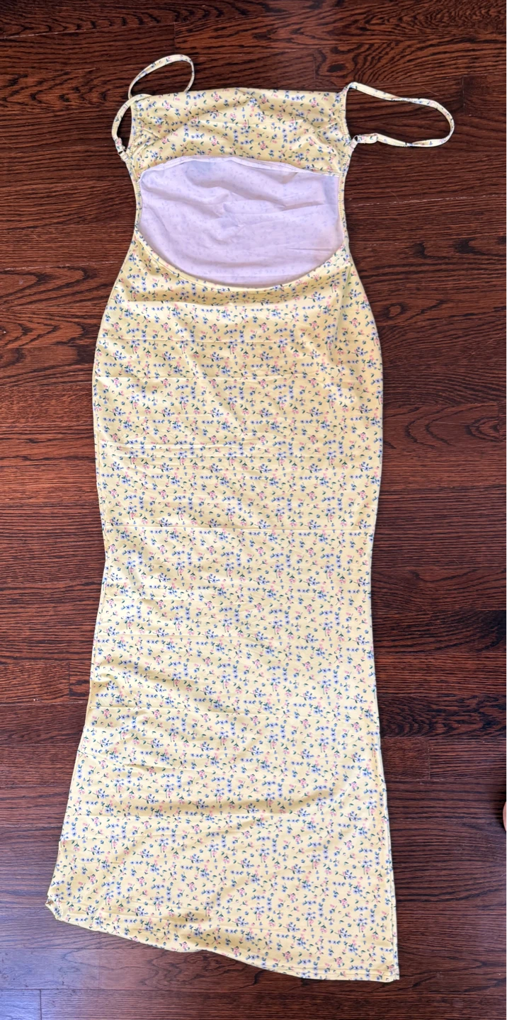 Yellow Floral Print Maxi Dress with Cutout Back