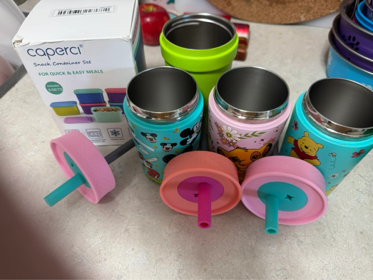 Disney Characters drink cups and Snack Containers