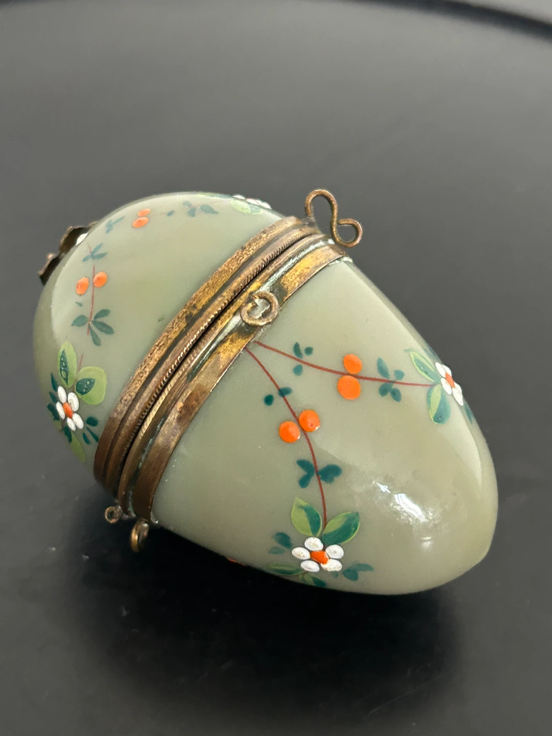 Antique Victorian Bristol Glass Egg Trinket Box