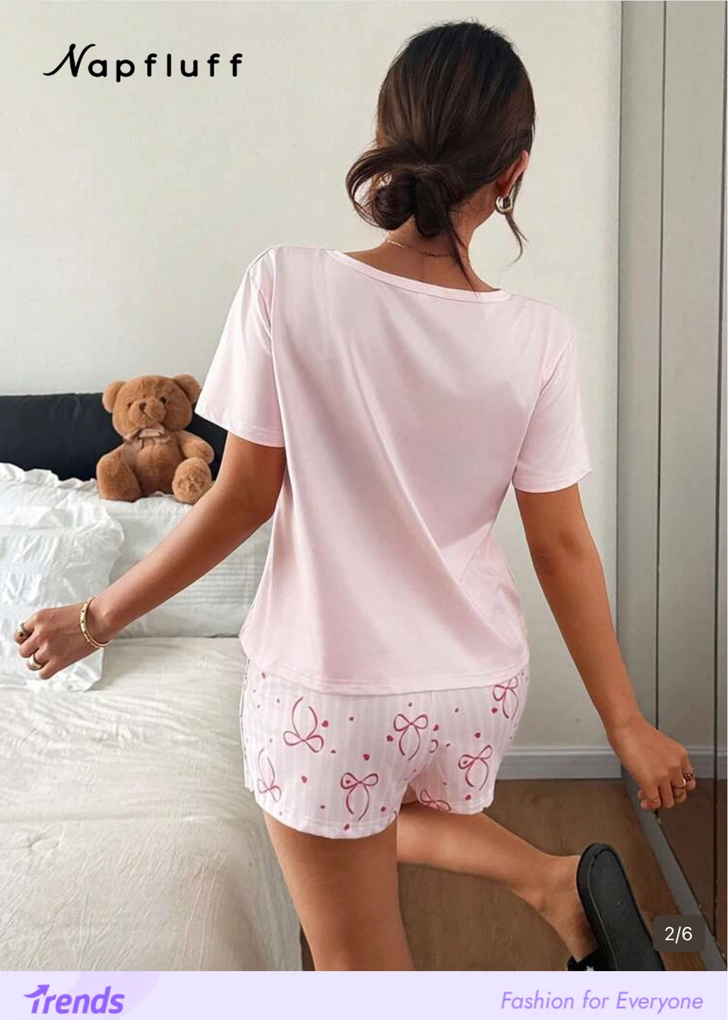 Napfluff Pink Pajama Set - Bow Print - photo 3