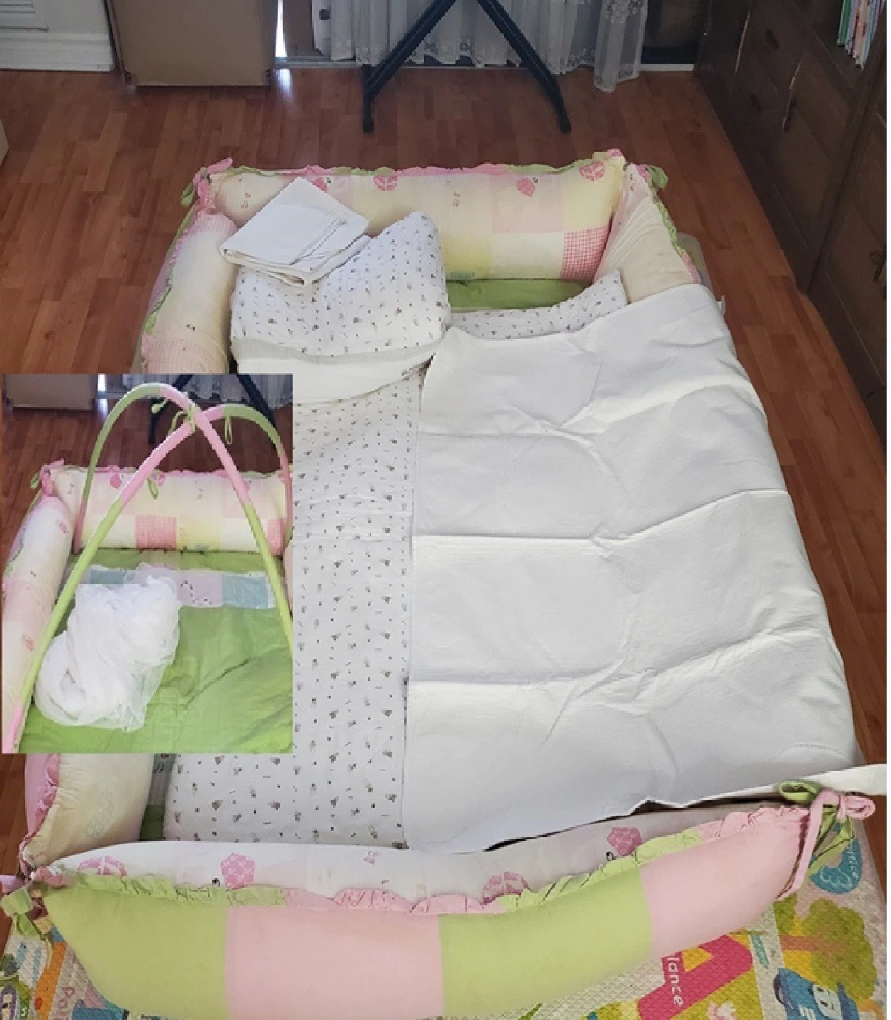 Baby Crib Bumper with Canopy and Sheets