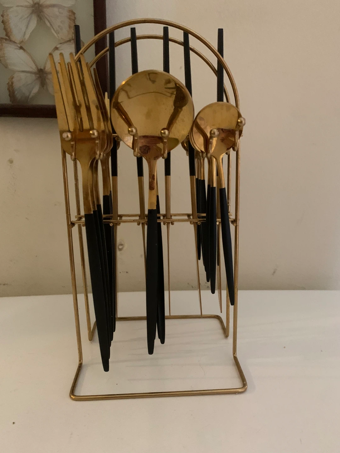 Gold and Black Utensil 24 pieces Set with Holder