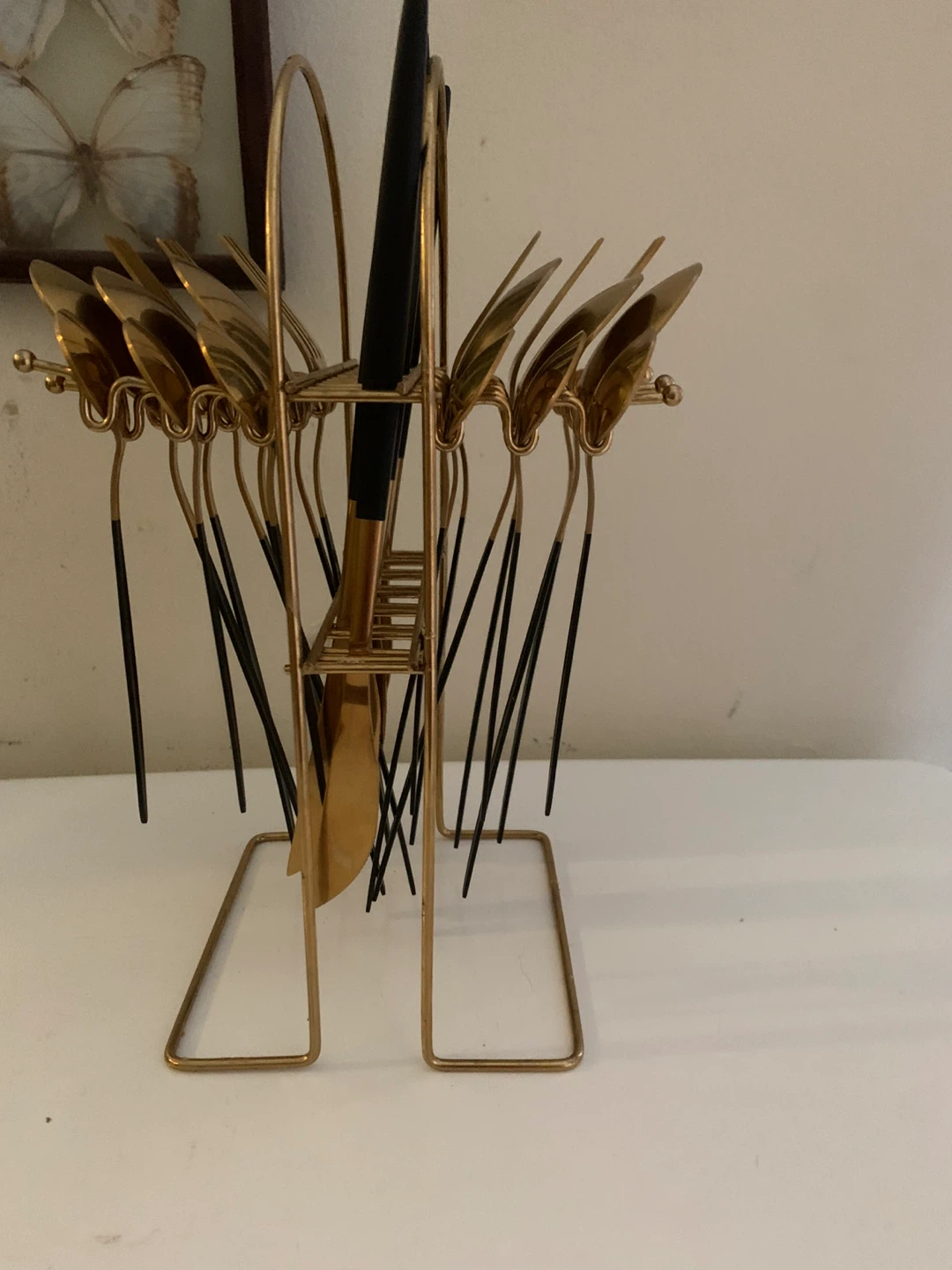 Gold and Black Utensil 24 pieces Set with Holder - photo 2