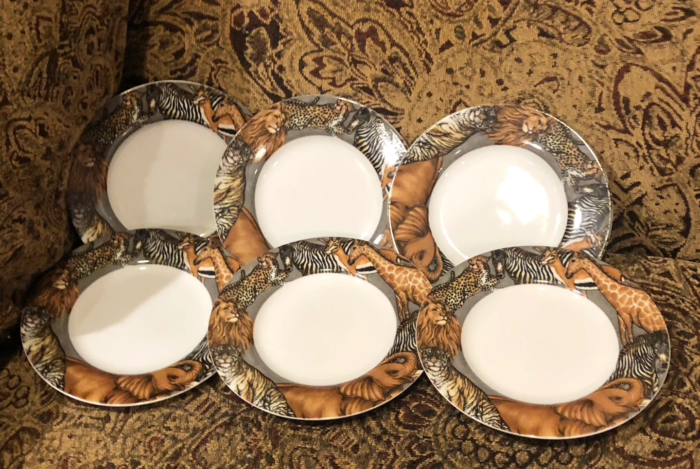 Porcelain African Jungle Plates, Vintage 1996