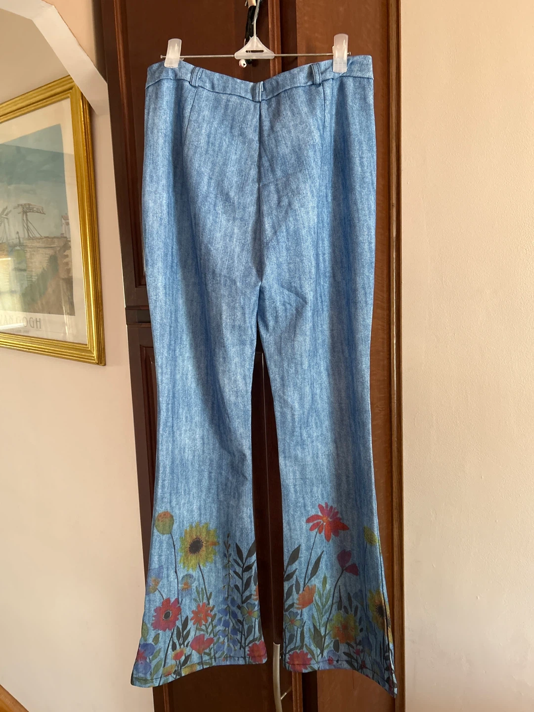 Blue Flare Jeans with Floral Print - Size Medium - photo 4