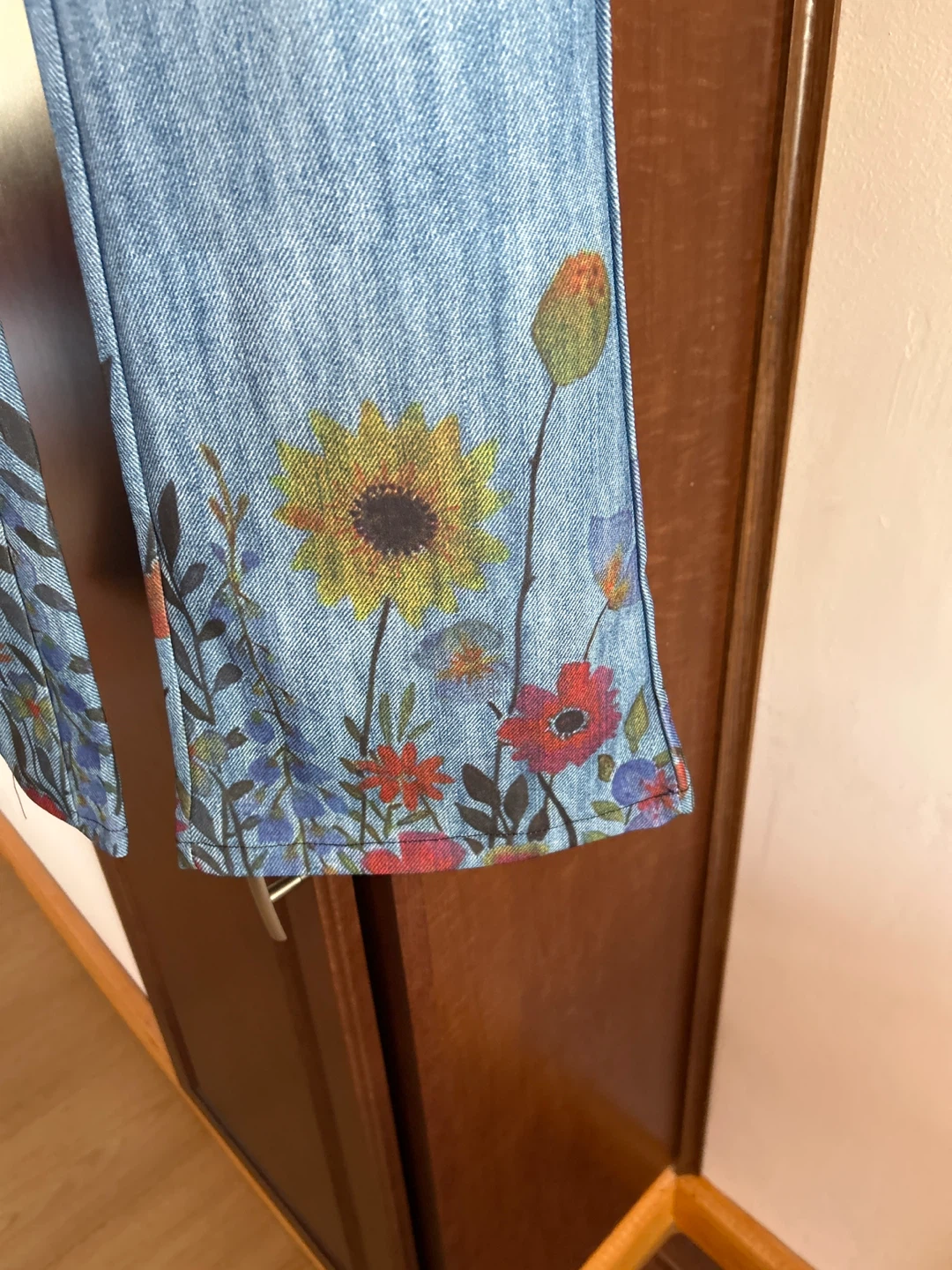 Blue Flare Jeans with Floral Print - Size Medium - photo 2