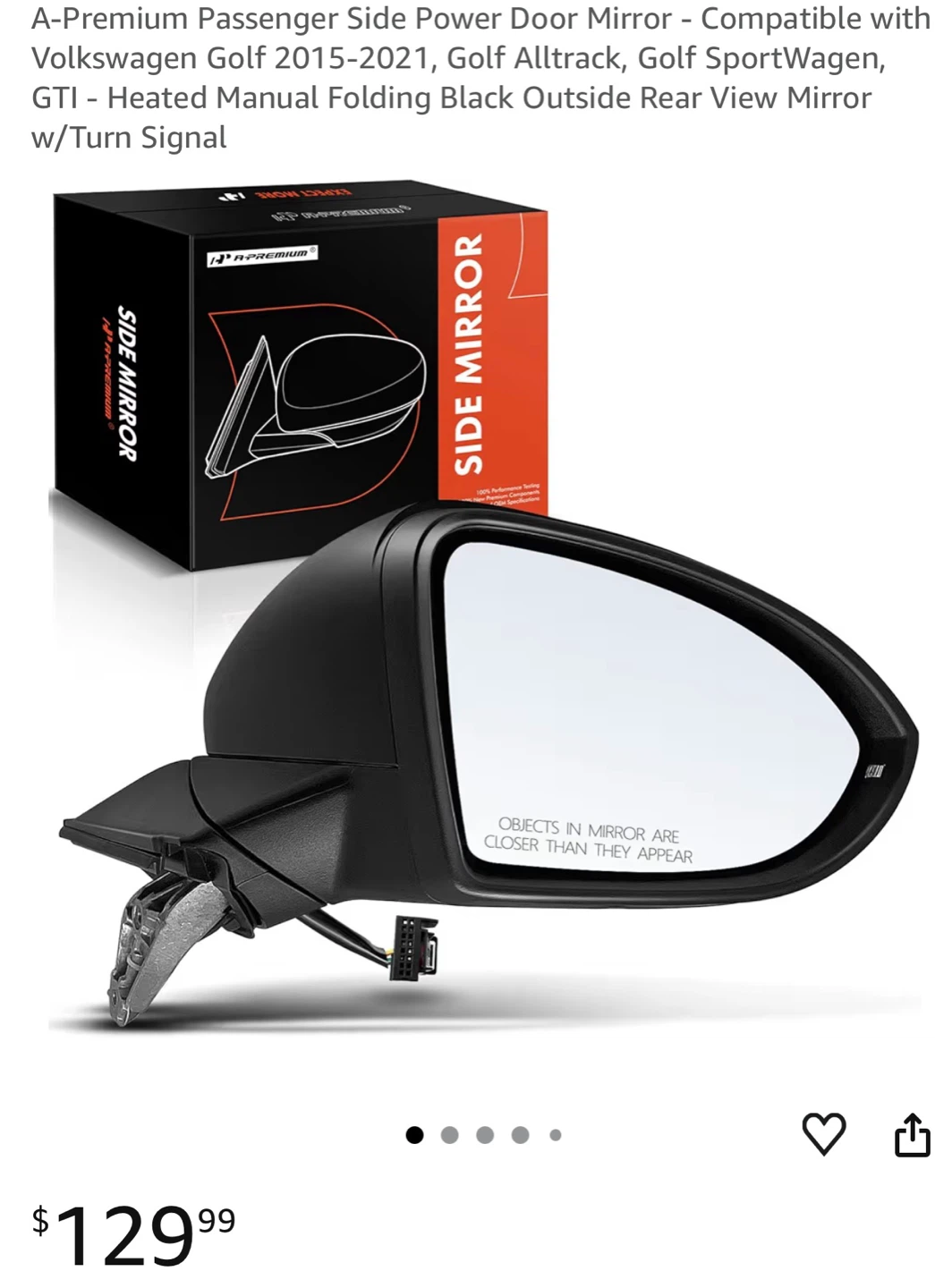 Passenger Side Power Heated Mirror for VW Golf 2015-2021 VG17