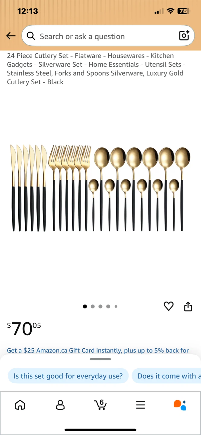 Gold and Black Utensil 24 pieces Set with Holder - photo 3