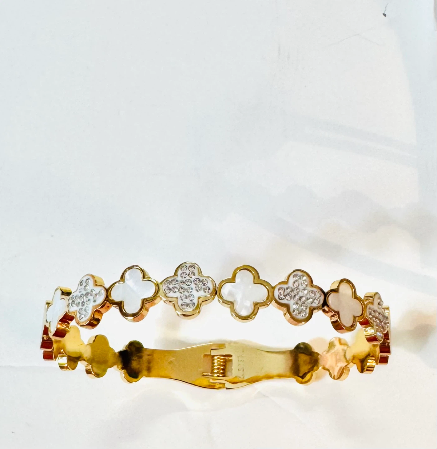 NEW! 18K Gold Plate Clover Bracelet w CZ’s  and Mother of Pearl