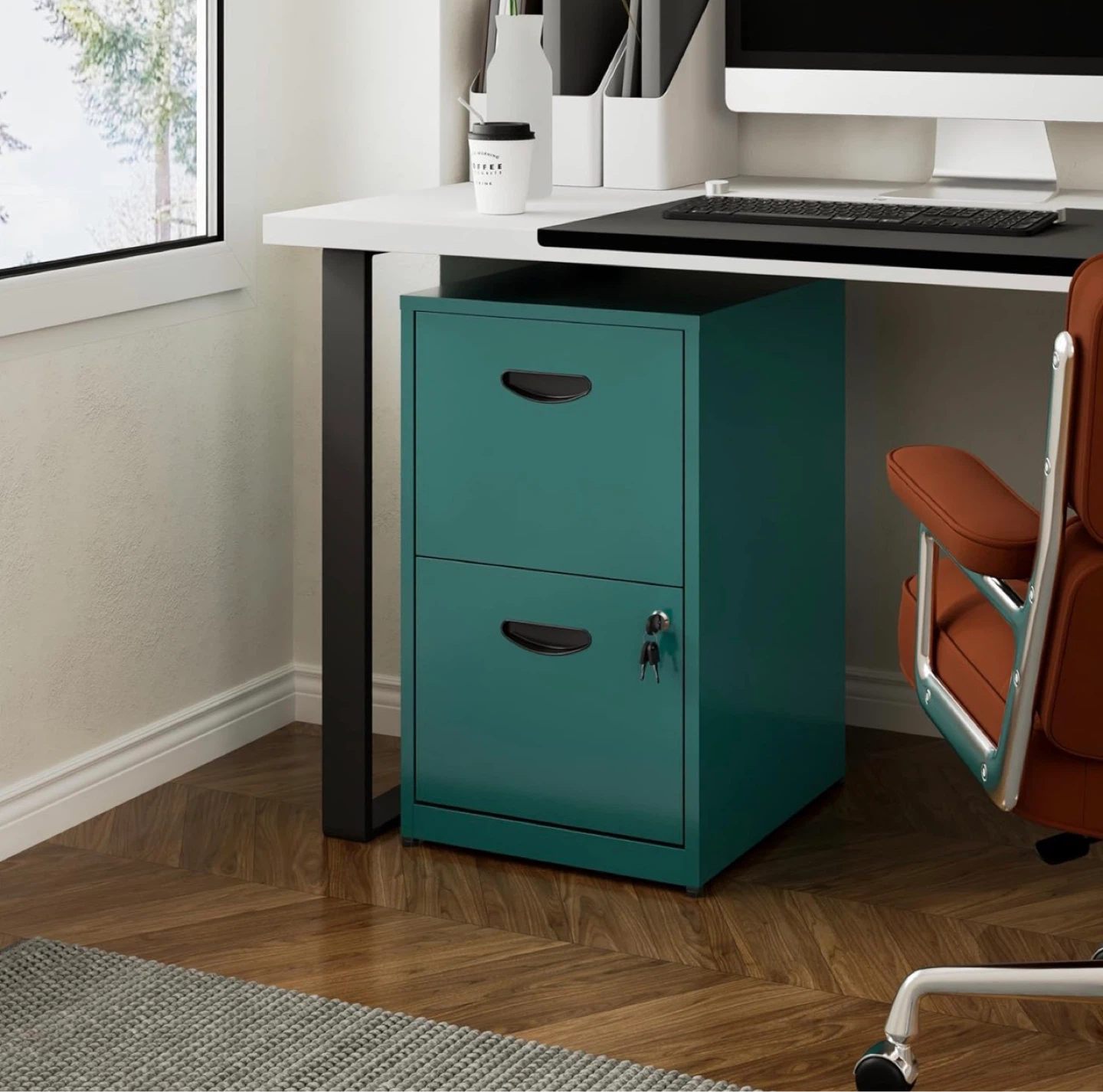 2 Drawer Metal Filing Cabinet - Green
