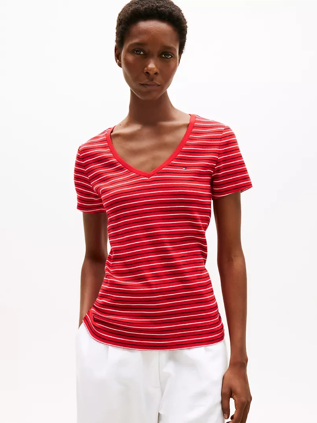 Tommy cotton stripe vneck favourite tshirt size large