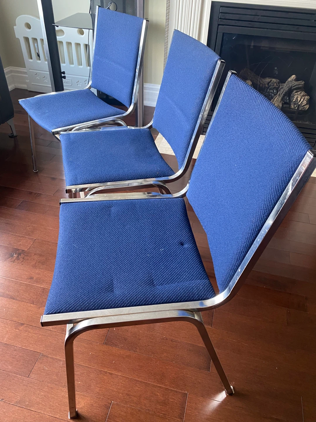 Set of 3 Blue Upholstered Chrome Chairs - photo 2